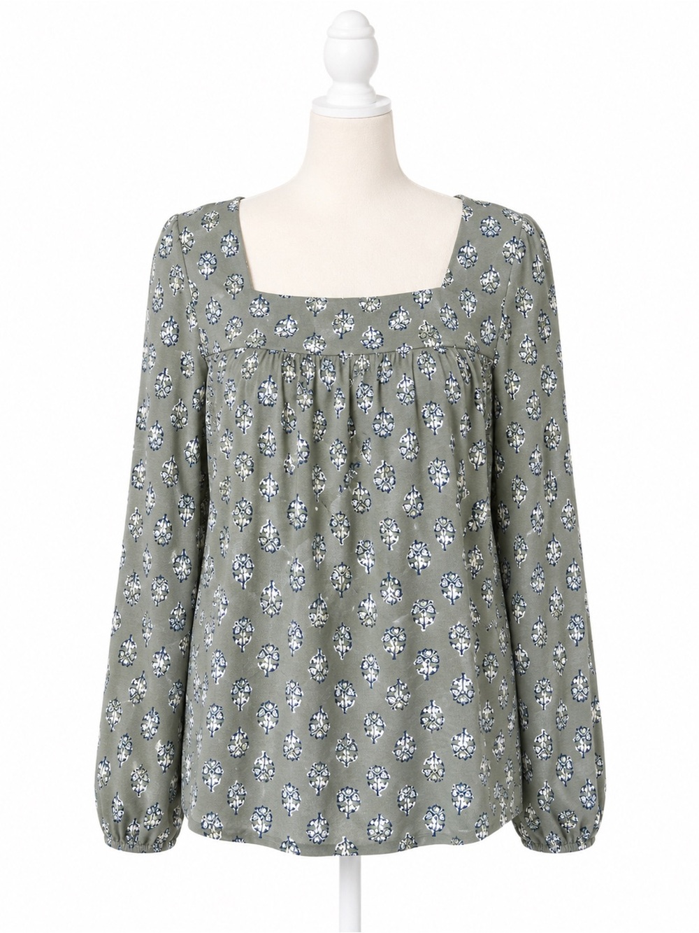 Lucky Brand Olive Green Floral Peasant Top Womens Large Boho Cottagecore